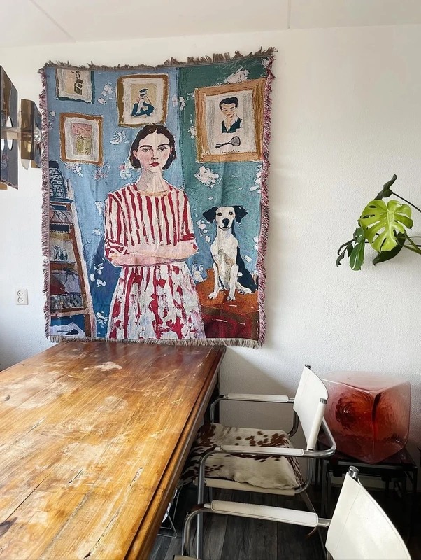 Woman and a Dog Art Tapestry - Image 3