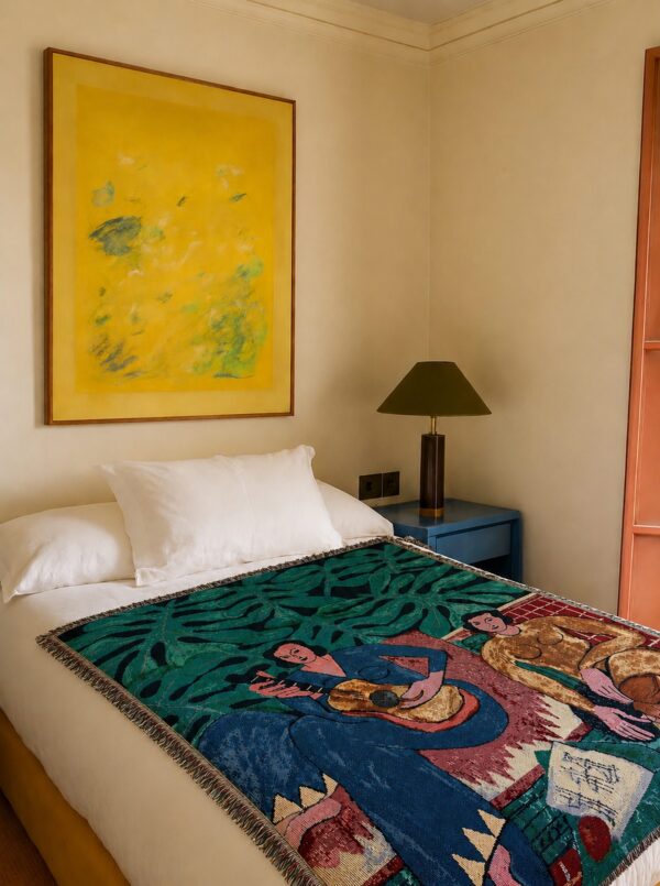 Modern Botanical Woven Wall Tapestry – Two Figures & Guitar – 160 × 130 cm