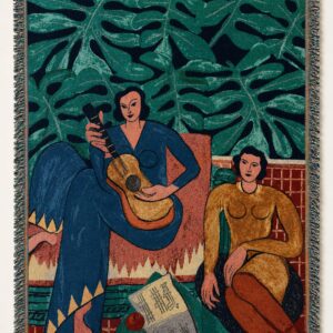 Modern Botanical Woven Wall Tapestry – Two Figures & Guitar – 160 × 130 cm