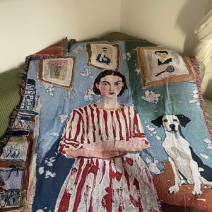 Woman and a Dog Art Tapestry