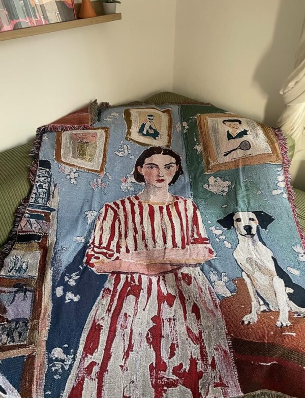 Woman and a Dog Art Tapestry