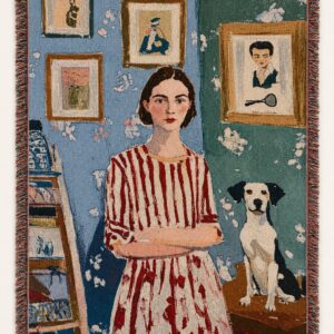 Woman and a Dog Art Tapestry