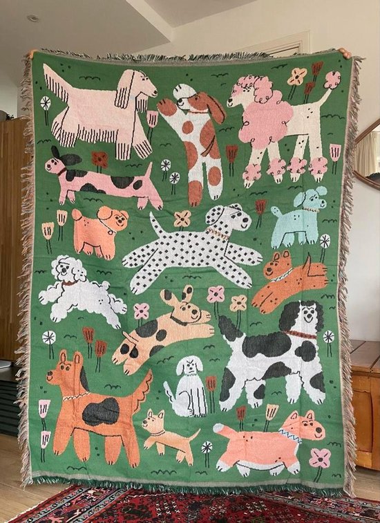 Colorful Dog Illustration Tapestry