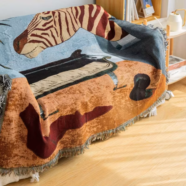 Zebra Sofa Woven Tapestry Throw