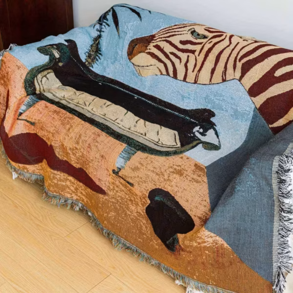 Zebra Sofa Woven Tapestry Throw
