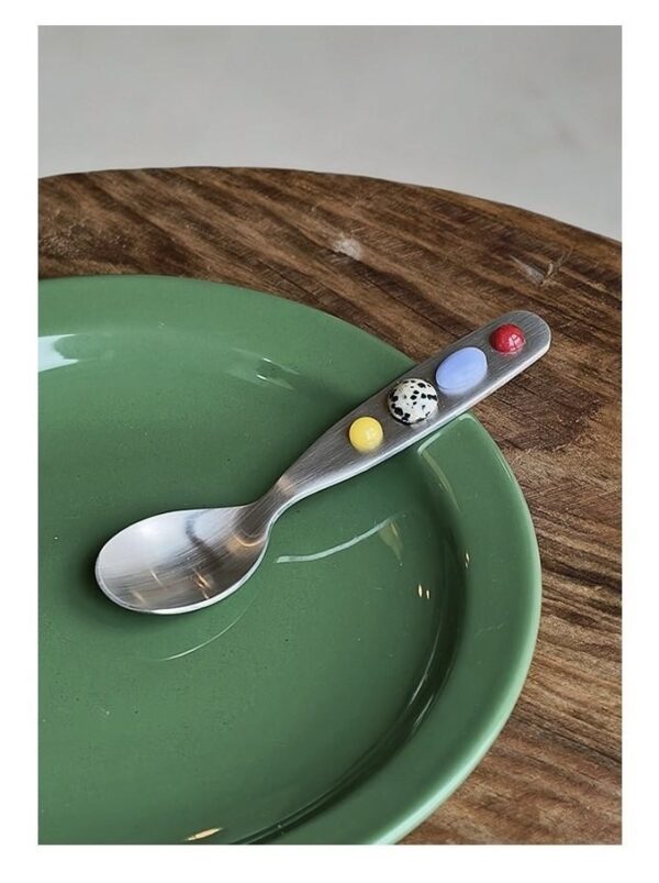 Cute Stone Detail Dessert Spoon – Stainless Steel (13 cm)