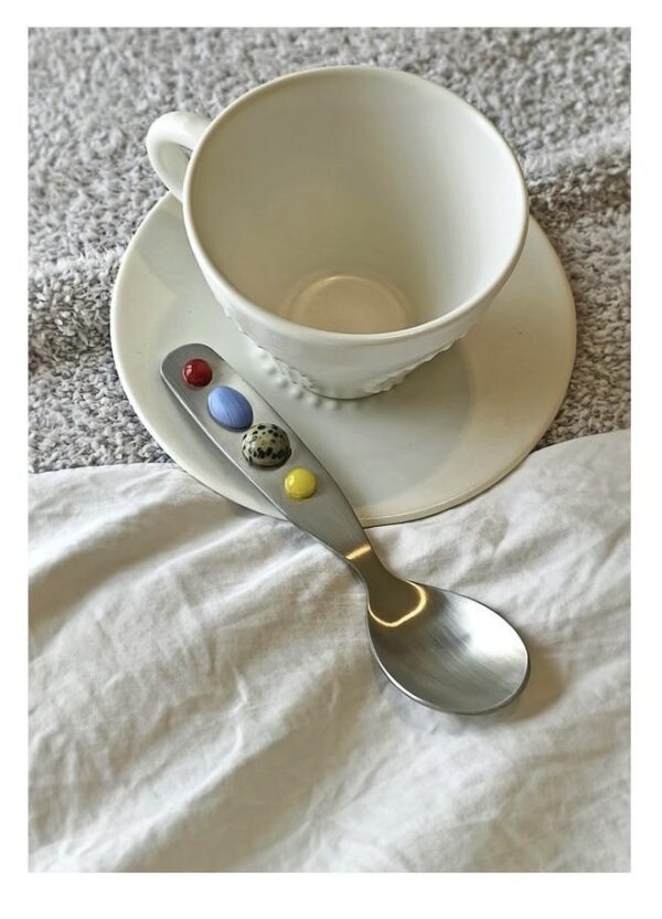 Cute Stone Detail Dessert Spoon – Stainless Steel (13 cm)