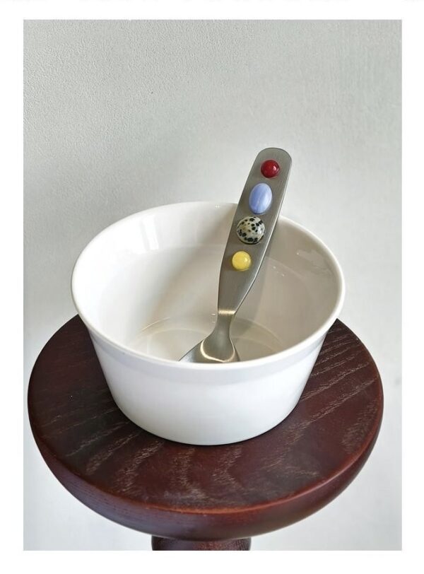 Cute Stone Detail Dessert Spoon – Stainless Steel (13 cm)