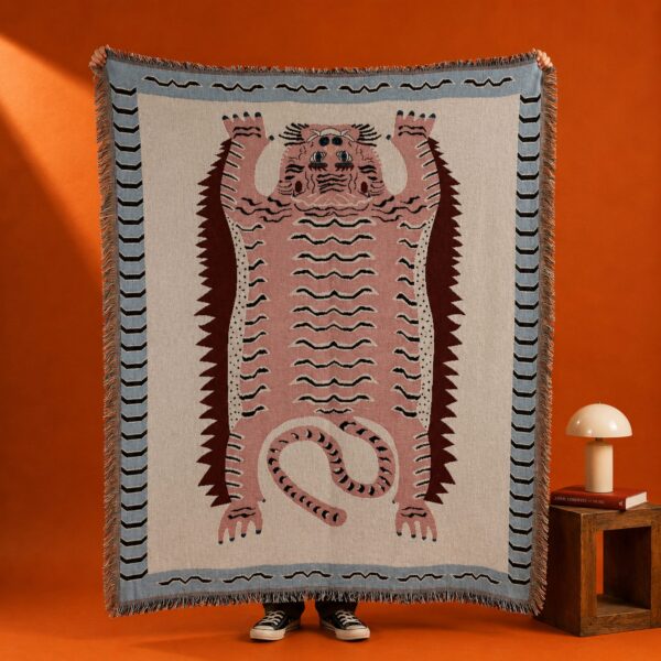 Pink Tiger Woven Throw Blanket
