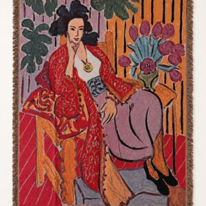 Woman on Chair Woven Throw Blanket
