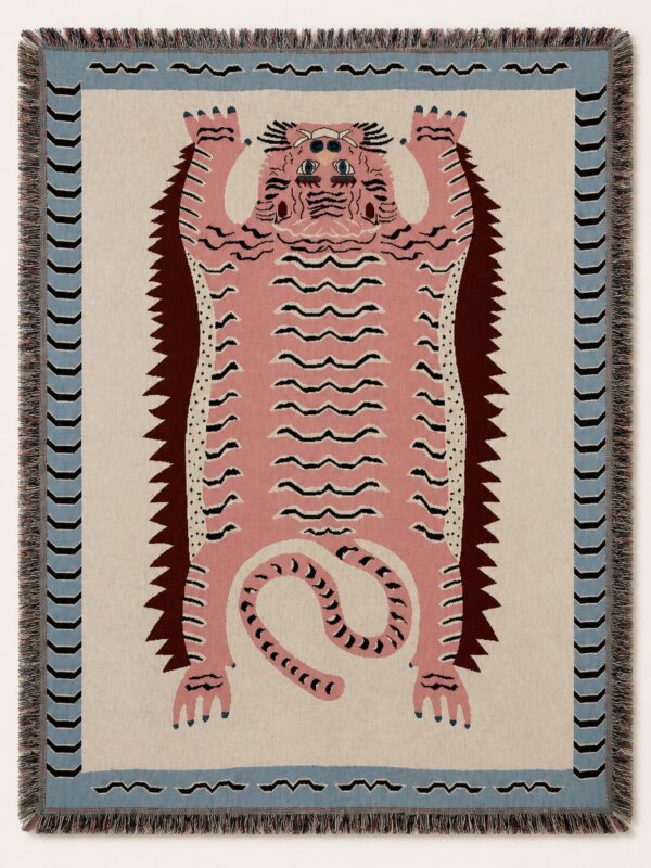 Pink Tiger Woven Throw Blanket