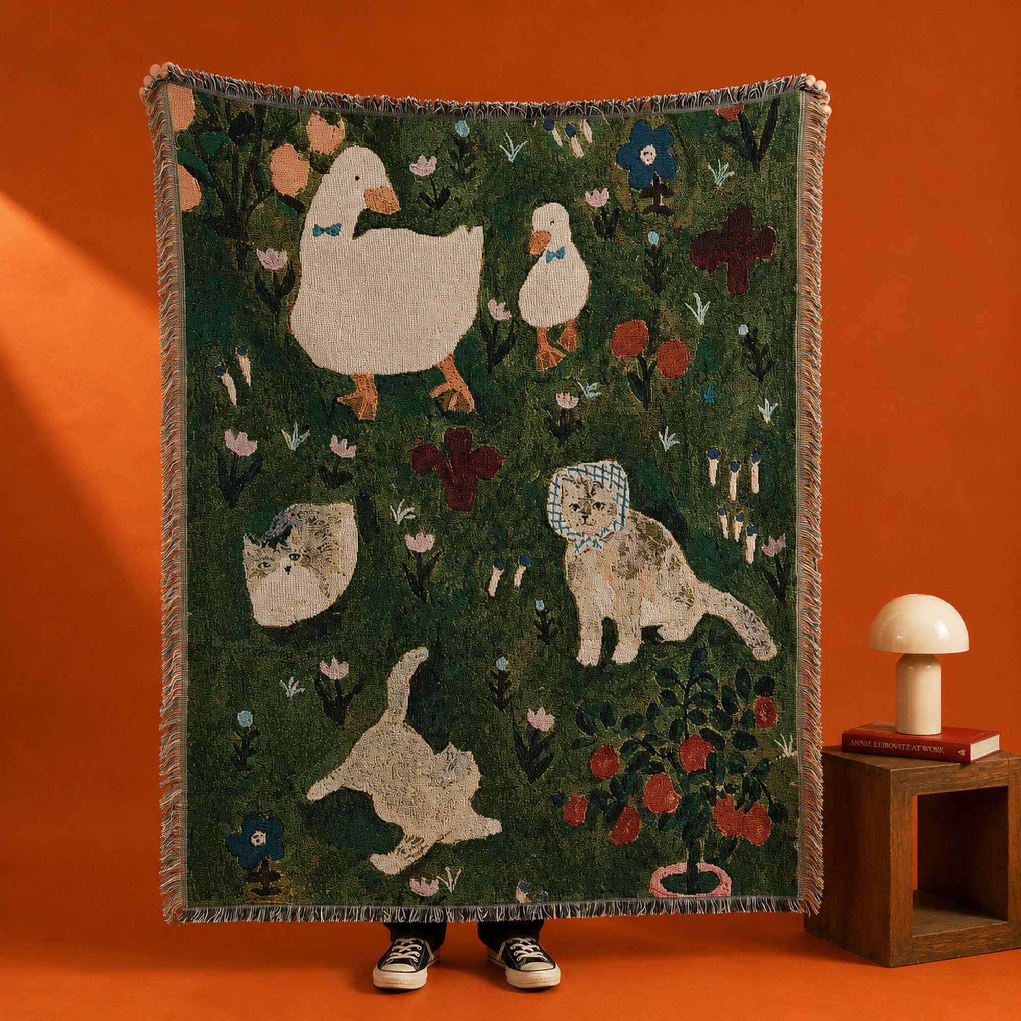 Woven Goose & Cats Throw Blanket - Image 2