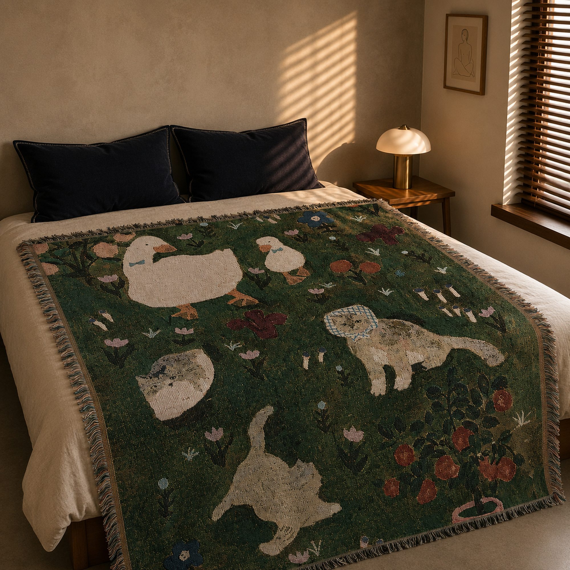 Woven Goose & Cats Throw Blanket - Image 3