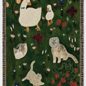 Woven Goose & Cats Throw Blanket