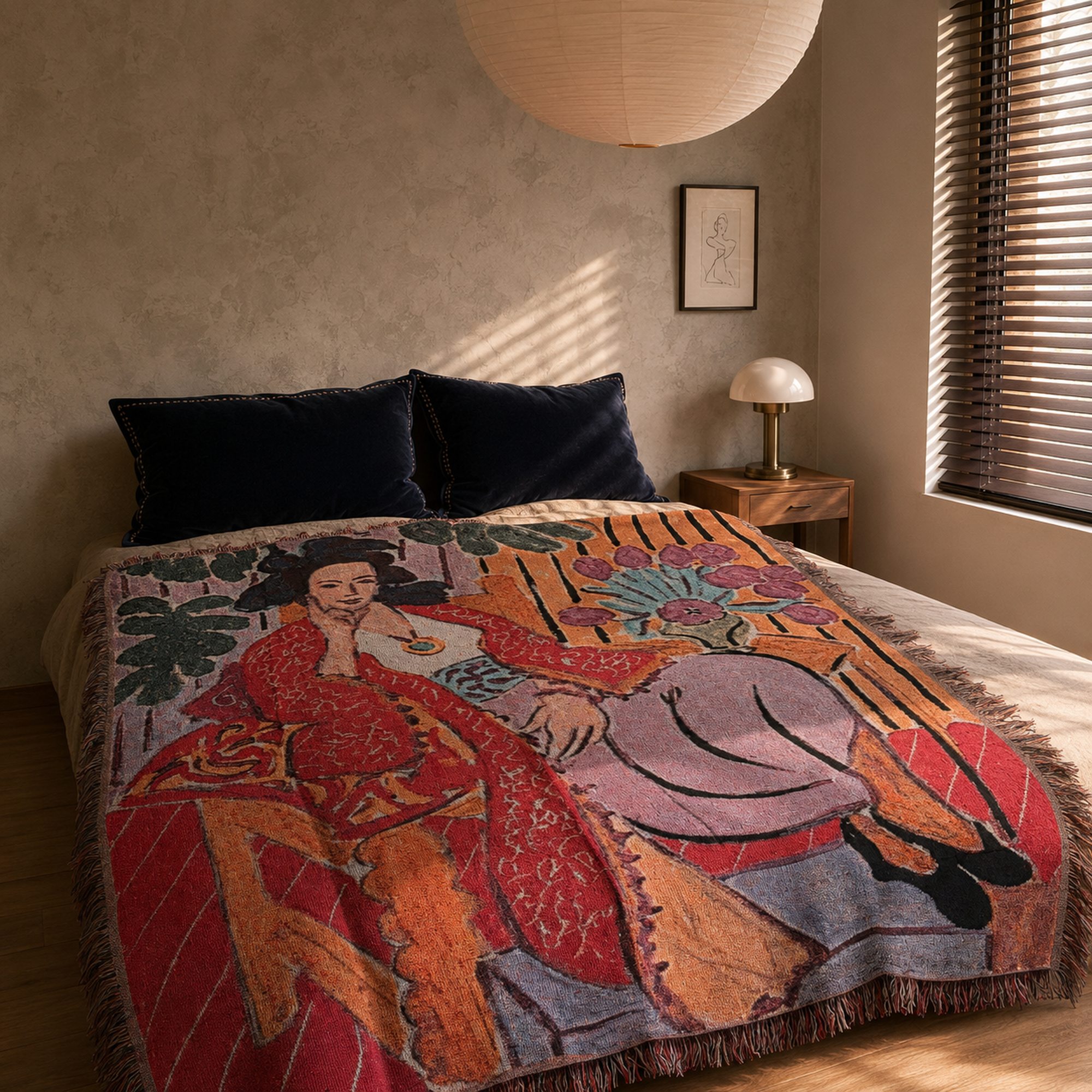Woman on Chair Woven Throw Blanket - Image 2