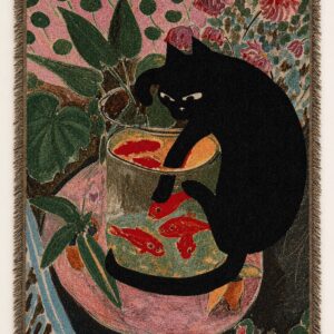 Black Cat & Goldfish Woven Wall Tapestry