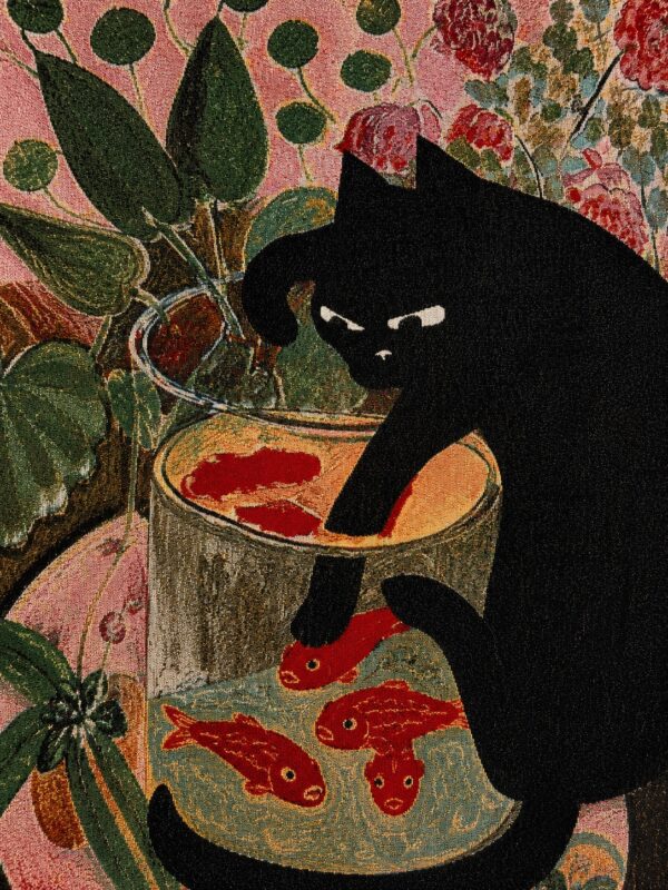 Black Cat & Goldfish Woven Wall Tapestry
