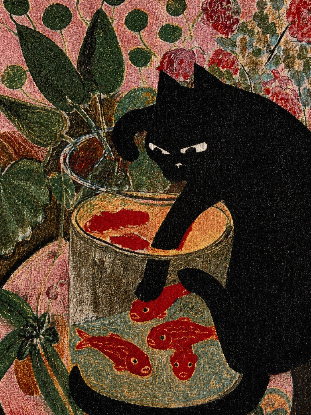 Black Cat & Goldfish Woven Wall Tapestry - Image 3