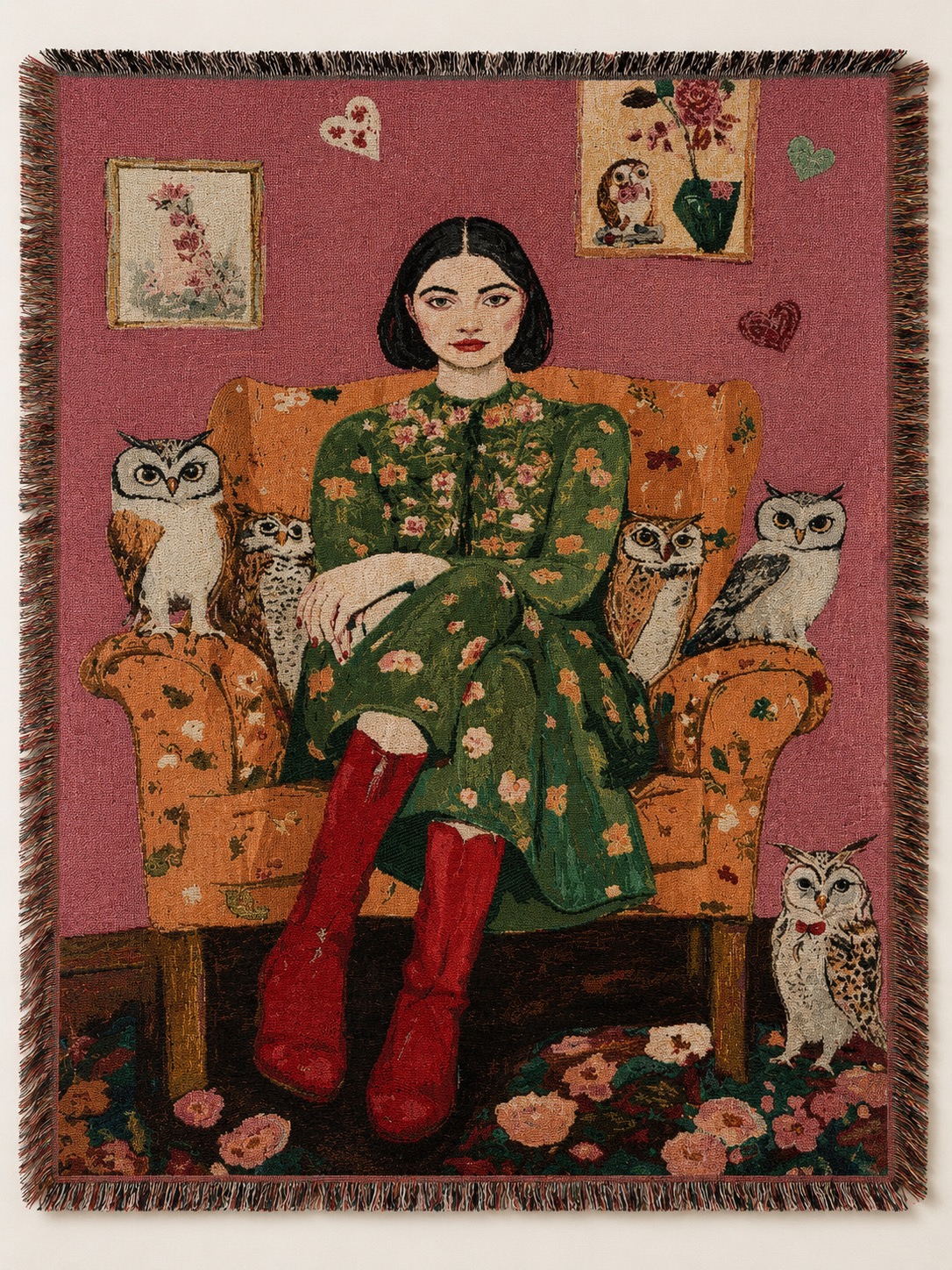 Owl Gathering Woven Throw Blanket - Image 1